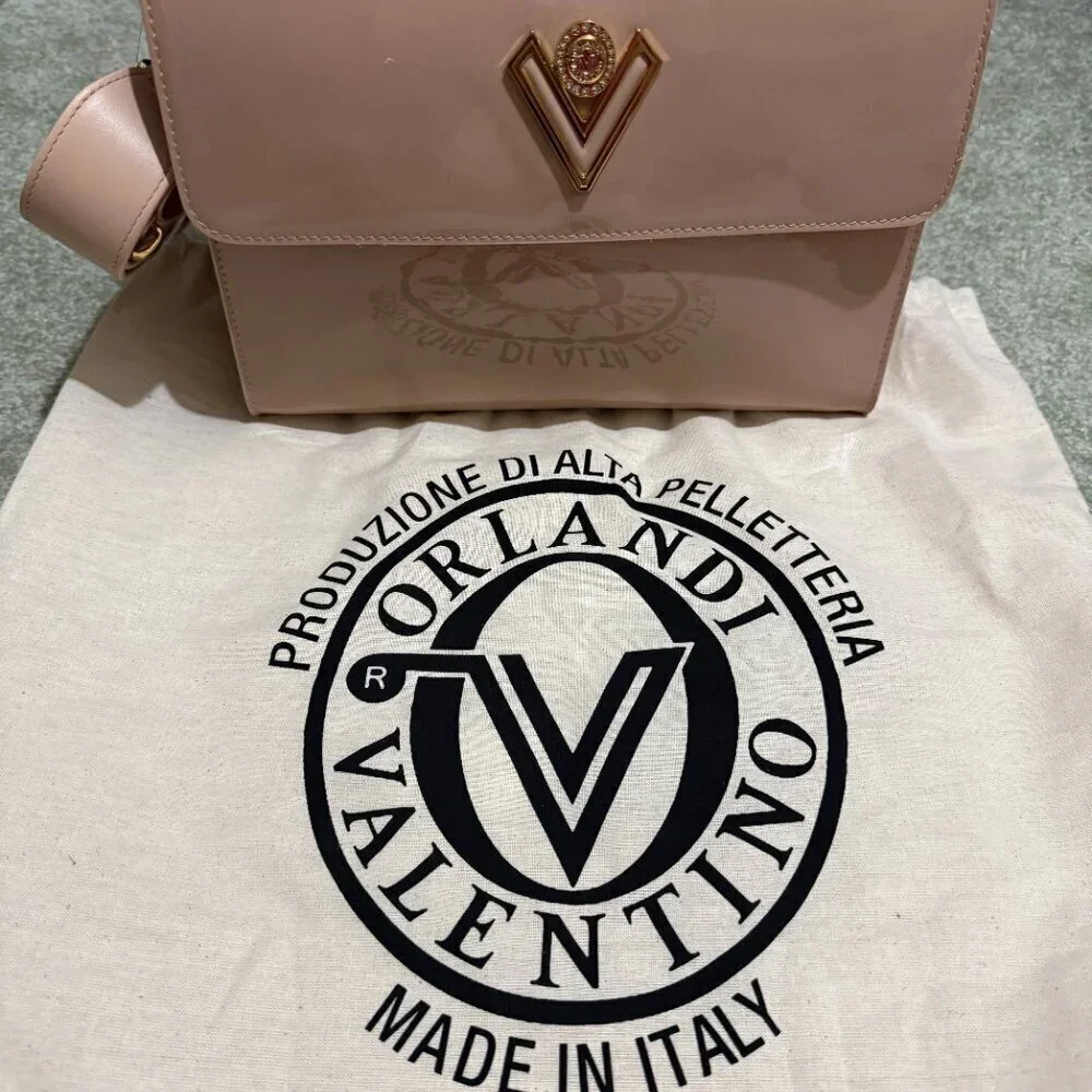 Orlandi Valentino Beige Patent Leather Crossbody Bag New With Tags - Picture 6 of 12